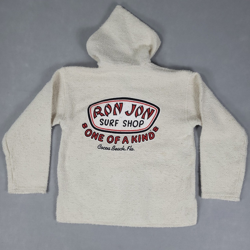 Ron Jon Surf Shop Baja Hoodie Mens XL Cream Graphic Woven Relaxed Poly Cotton